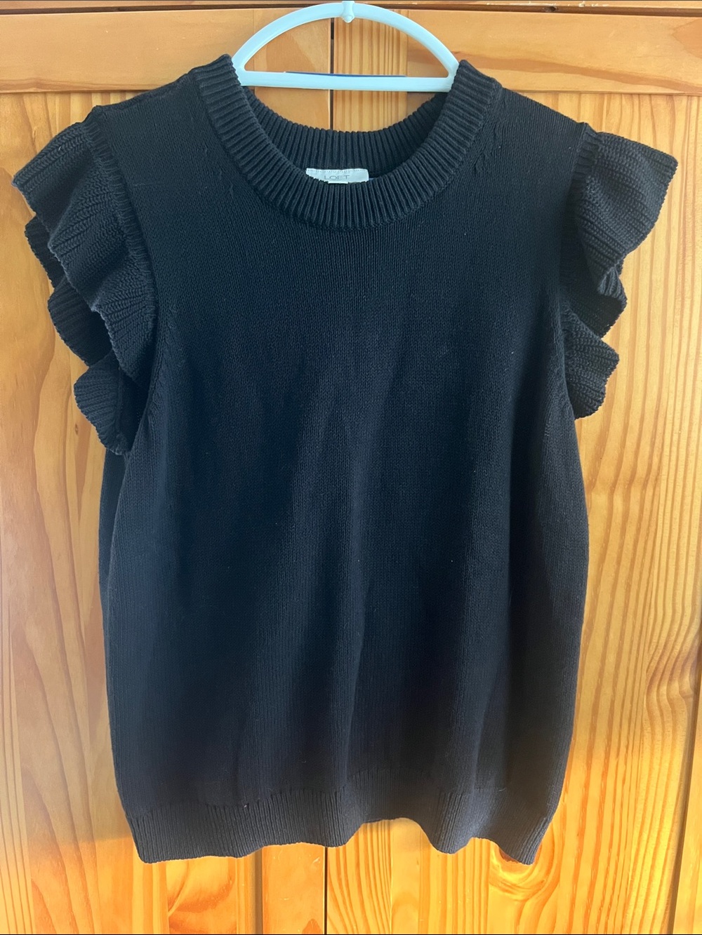Black Ruffle Sleeve Knit Summer Sweater